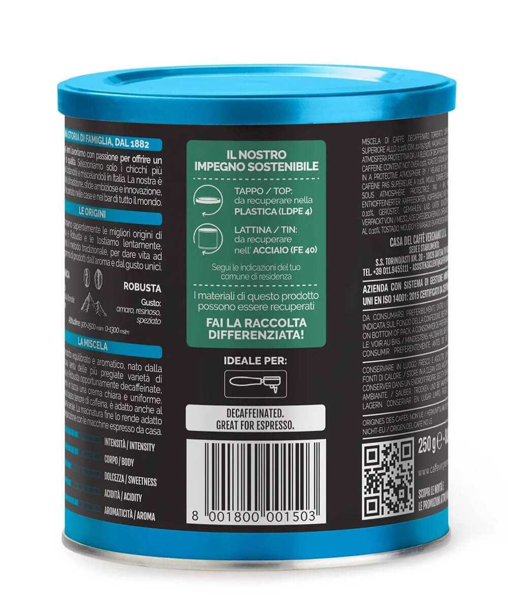 Caffe Vergnano Decaffeinato Espresso Kafeinsiz Kahve (250 gr)