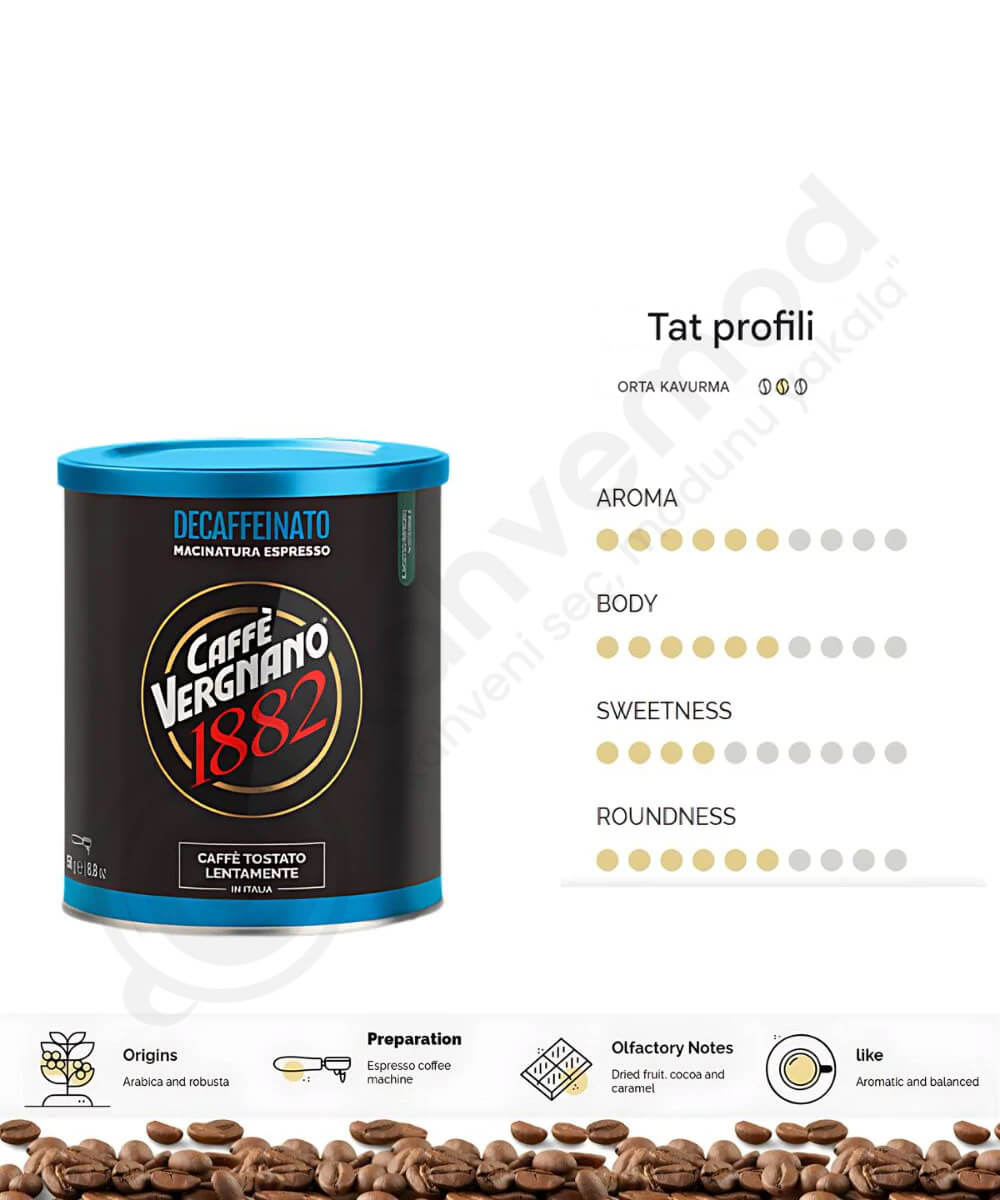 Caffe Vergnano Decaffeinato Espresso Kafeinsiz Kahve (250 gr)
