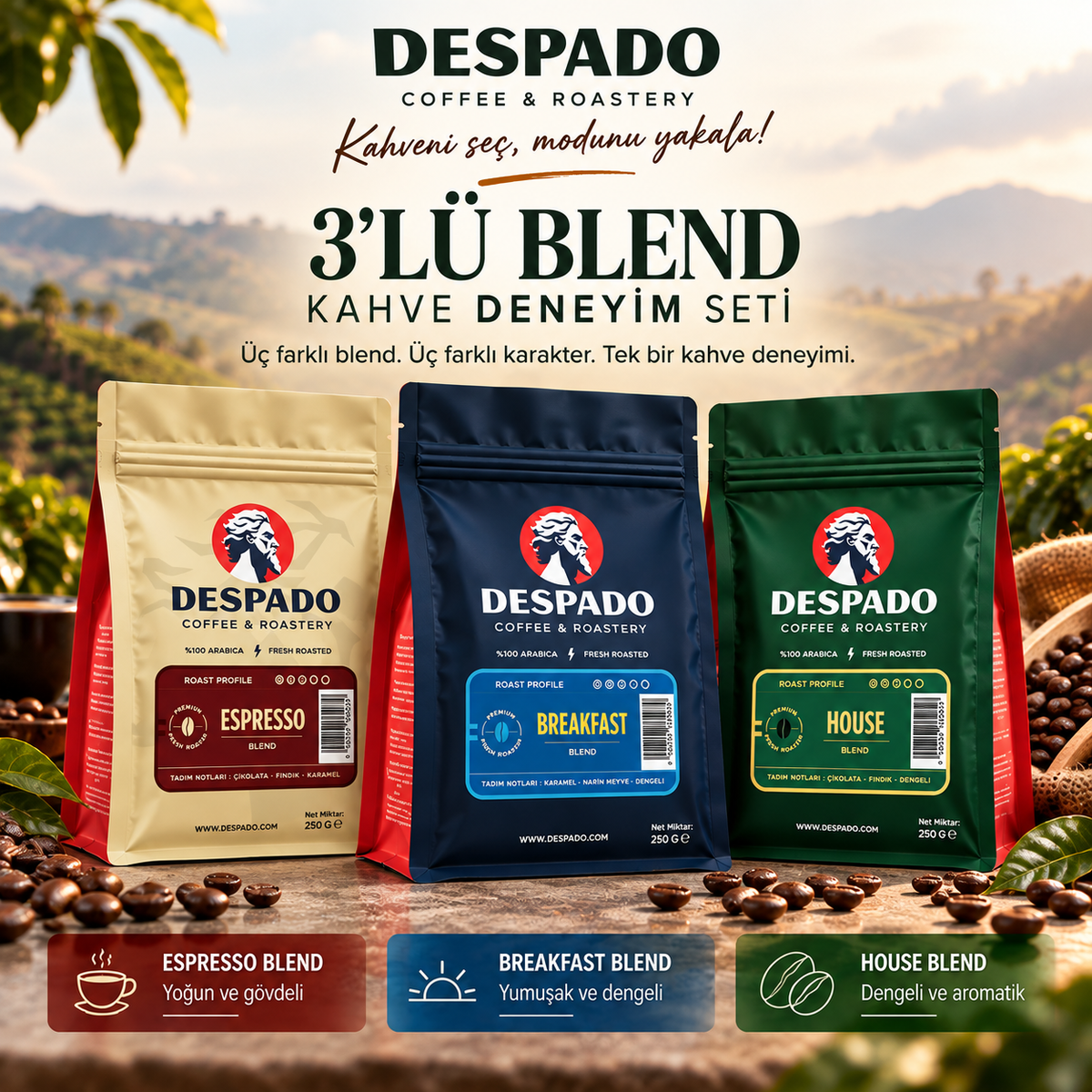 Despado Coffee 3'lü Blend Kahve Deneyim Seti