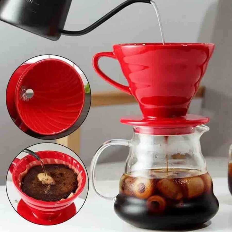 Epinox V60 Seramik Kahve Demleme Dripper Kırmızı