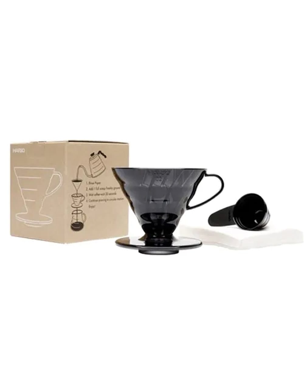 Hario V60 02 Siyah Şeffaf Plastik Dripper ve 40’lı Filtre Kâğıdı Seti