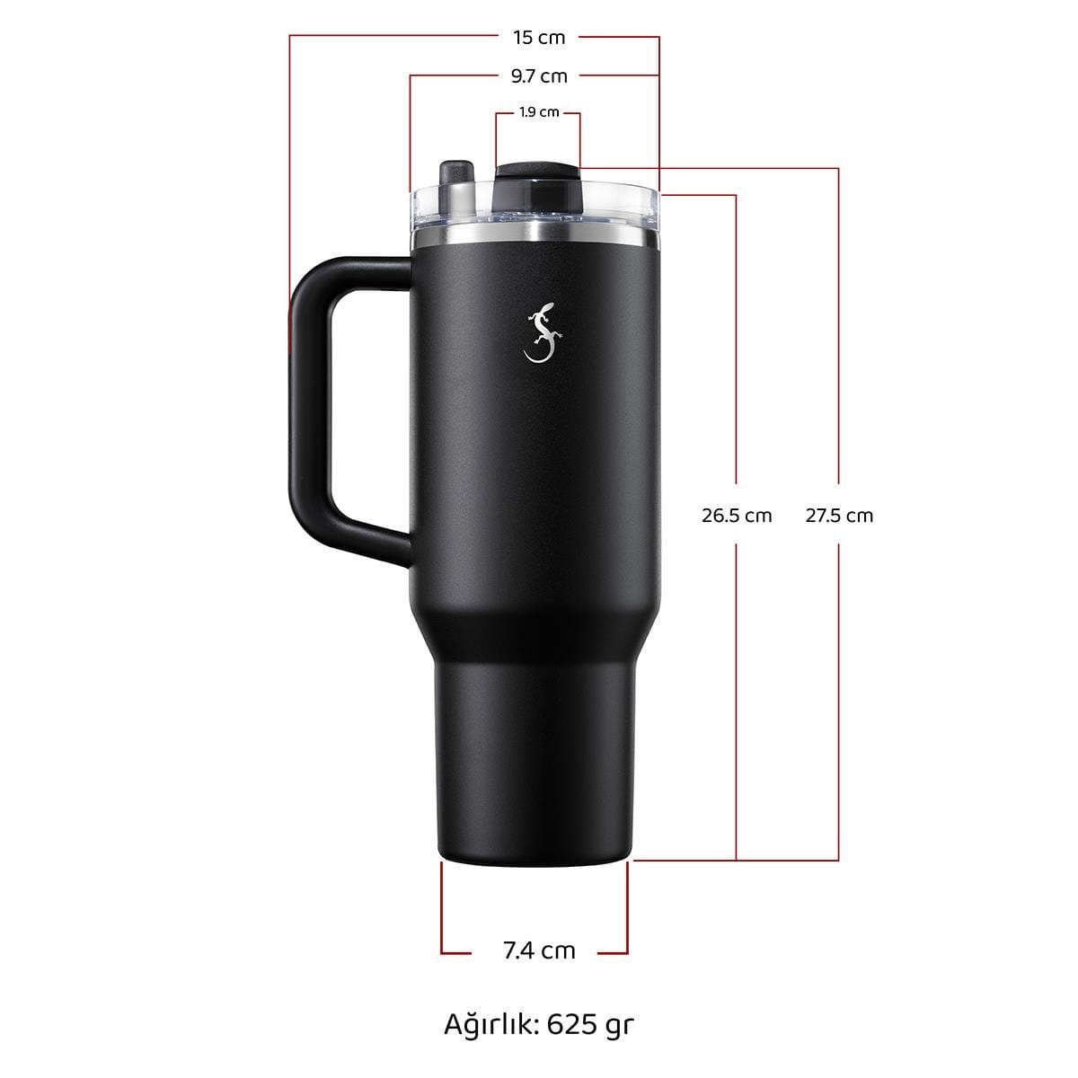 Lurch Big Cup 1.2 L Paslanmaz Çelik Termos Uzatılabilir Pipetli Çift Katmanlı Sızdırmaz Termos