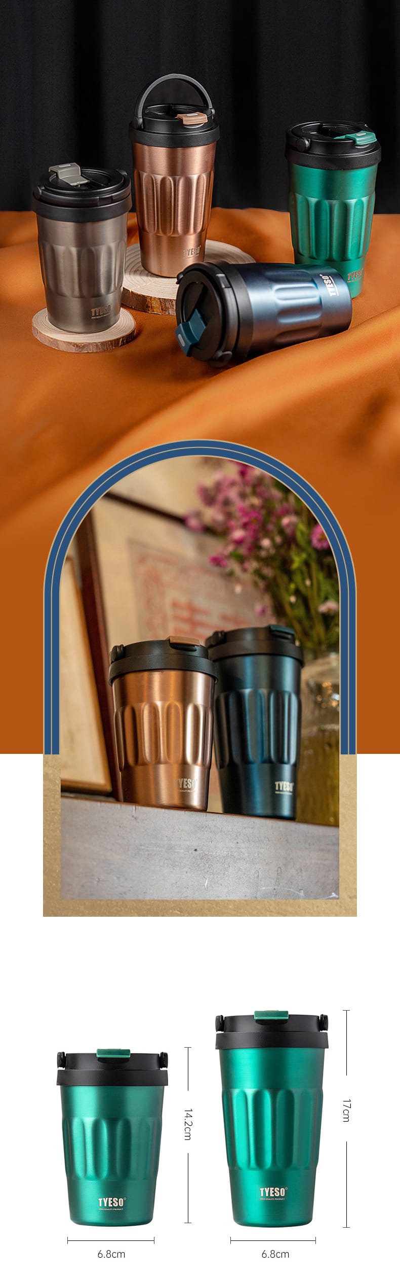 Tyeso Coffe Mug Vakumlu Paslanmaz Çelik Taşıma Kulplu 500ML