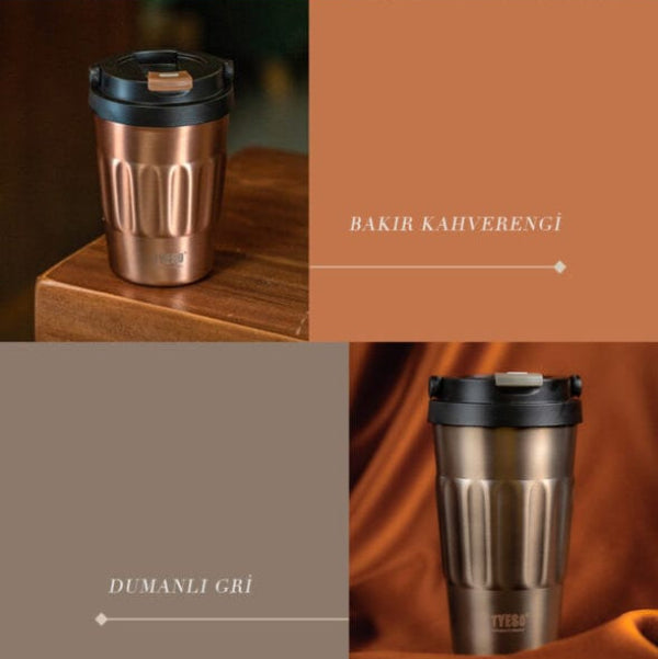 Tyeso Coffe Mug Vakumlu Paslanmaz Çelik Taşıma Kulplu 400ML