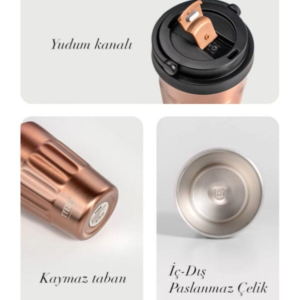 Tyeso Coffe Mug Vakumlu Paslanmaz Çelik 400 ML Taşıma Kulplu