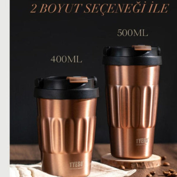 Tyeso Coffe Mug Vakumlu Paslanmaz Çelik Taşıma Kulplu 500ML
