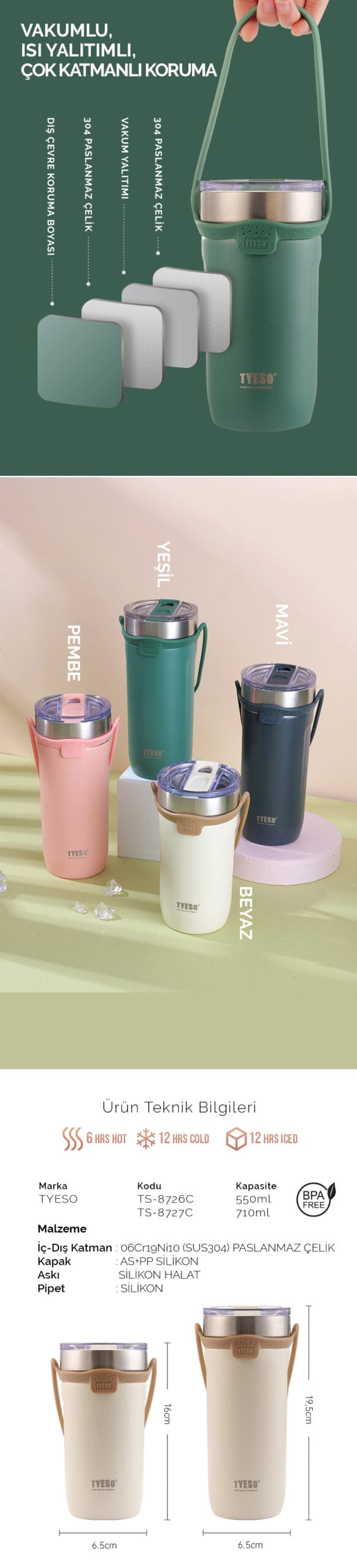 Tyeso SoulMate Tumbler Silikon Askı 550 ML