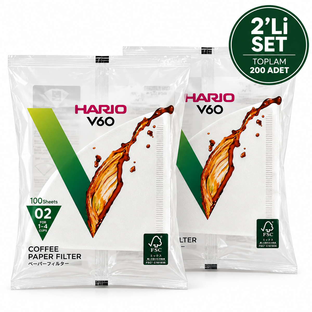 Hario V60 02 Filtre Kağıdı 2'li Paket – 200 Adet