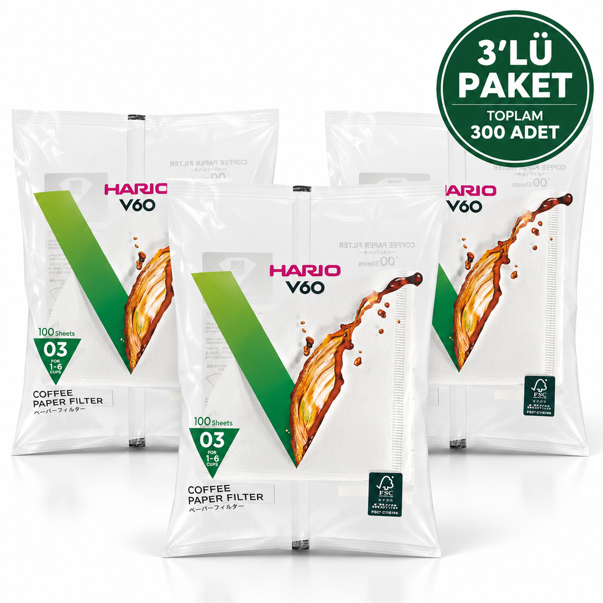 Hario V60 03 Filtre Kağıdı 3'lü Paket