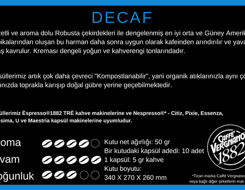 Caffe Vergnano Espresso Decaf 10lu Kapsül Kahve