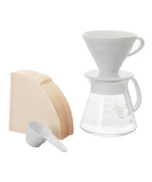 Hario V60 02 Seramik Kahve Demleme Seti - Beyaz